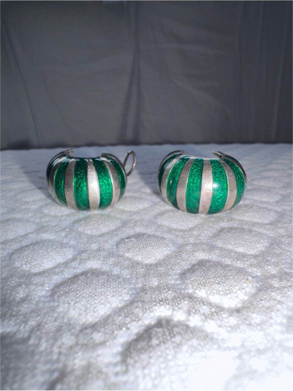 Tiffany & Co. Emerald Green and Silver Striped Hoop Earrings